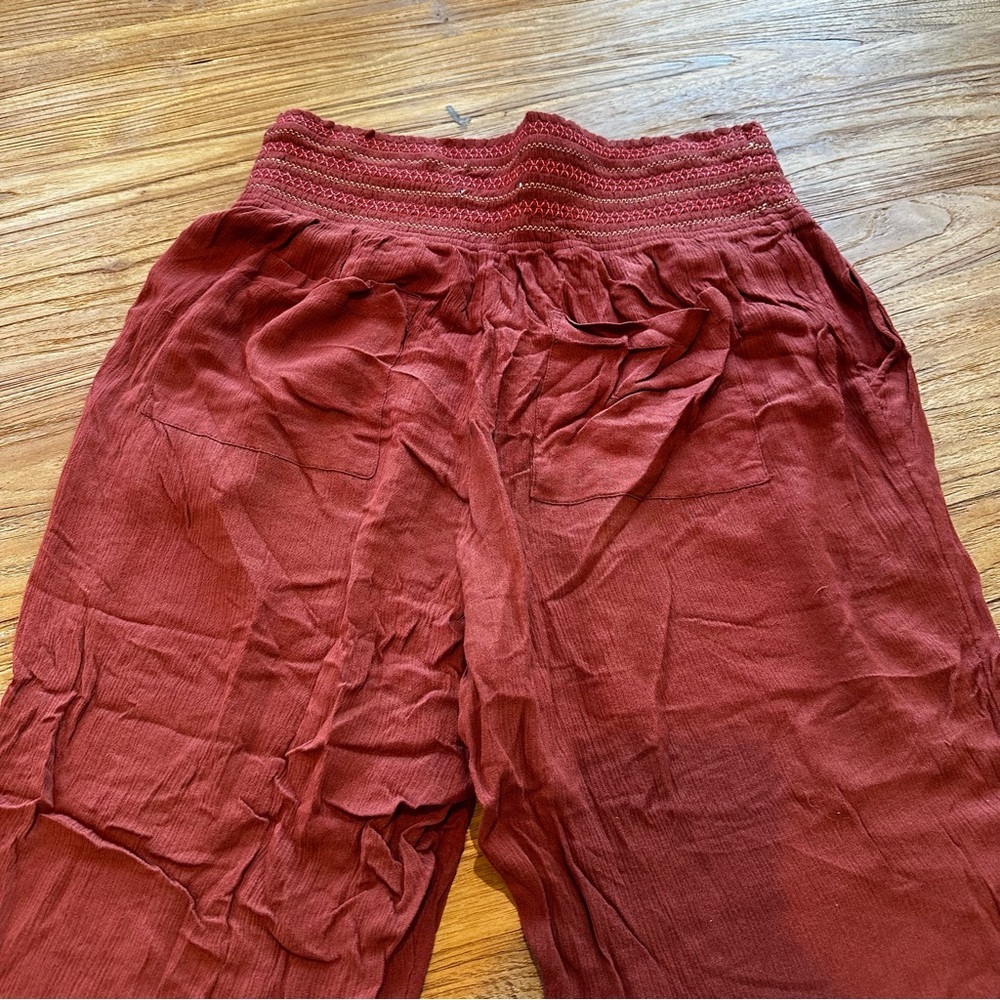 Anthro Ett Twa Womens Elastic Waist Pull On Rust Sulawesi‎ Smoked Gypsy Pants M - Picture 4 of 10
